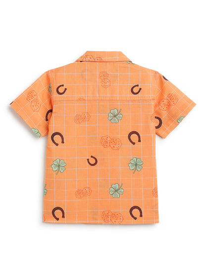 Boys Cotton Orange Printed Casual Shirt