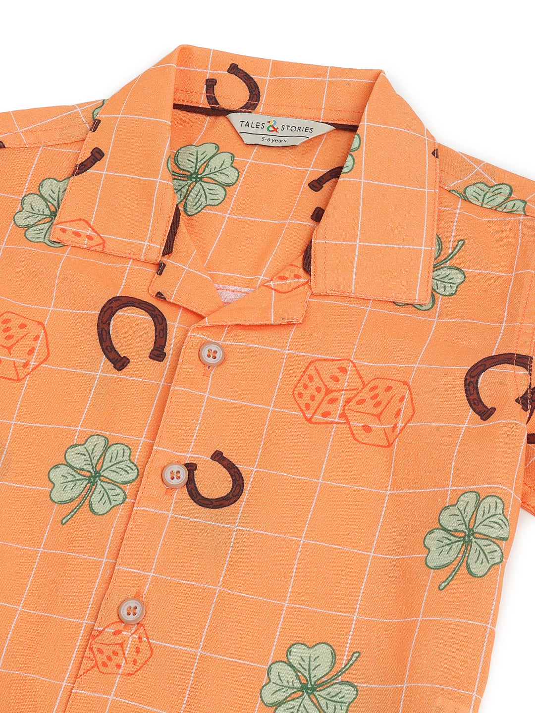 Boys Cotton Orange Printed Casual Shirt