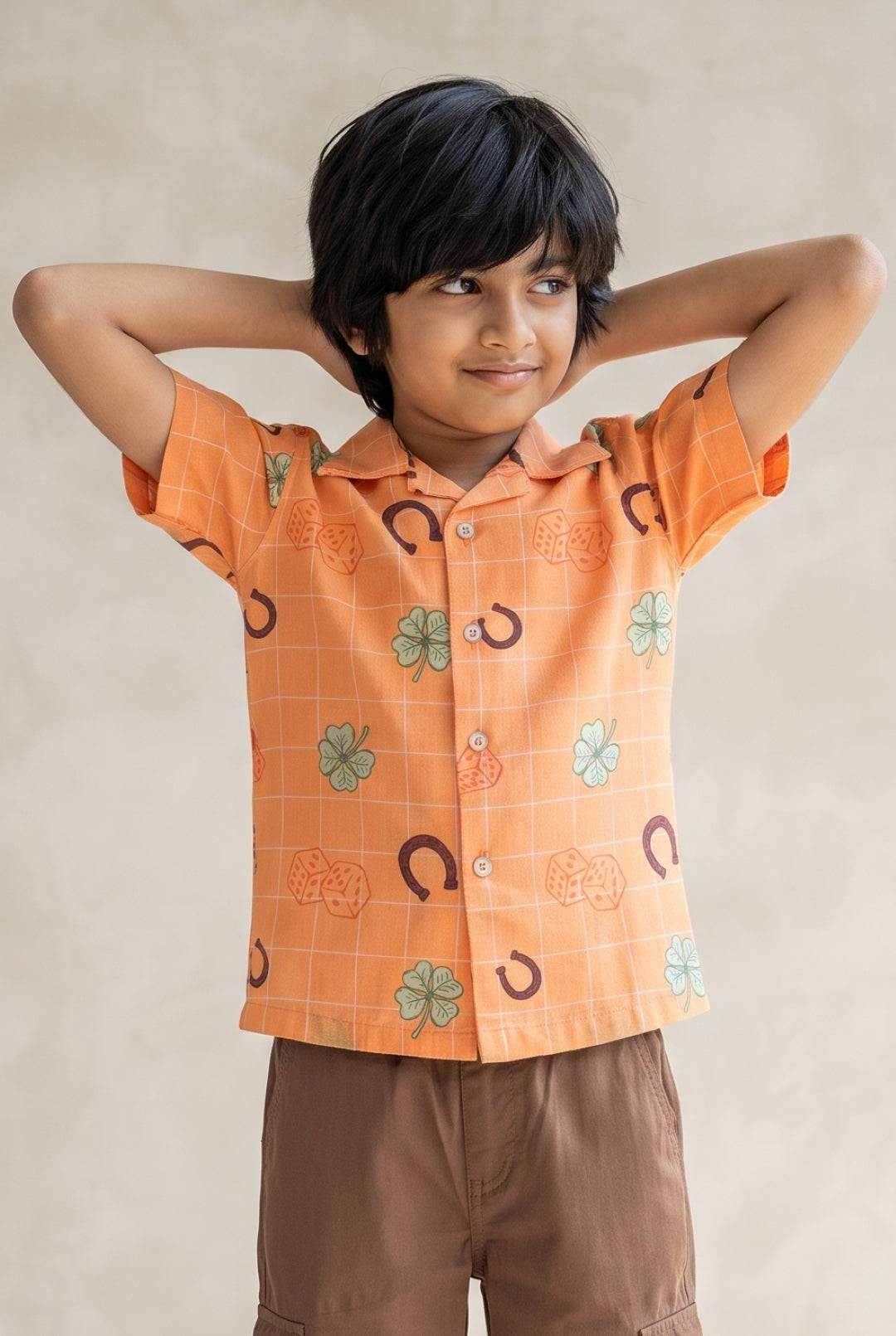 Boys Cotton Orange Printed Casual Shirt