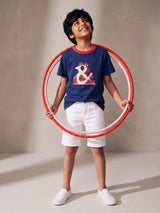 Boys Navy Blue Embroidered Cotton T-Shirt