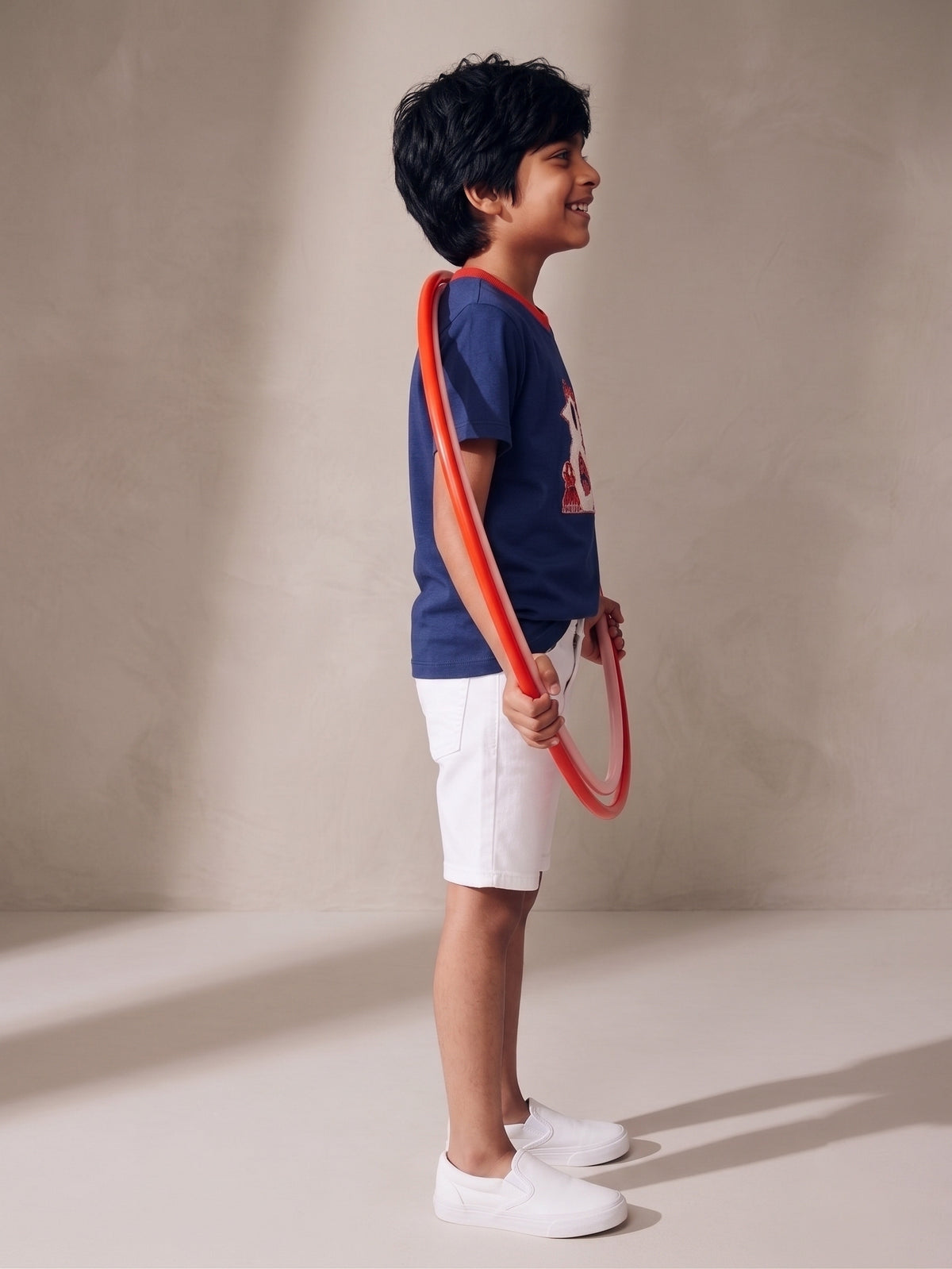 Boys Navy Blue Embroidered Cotton T-Shirt