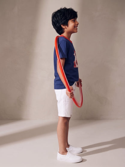 Boys Navy Blue Embroidered Cotton T-Shirt