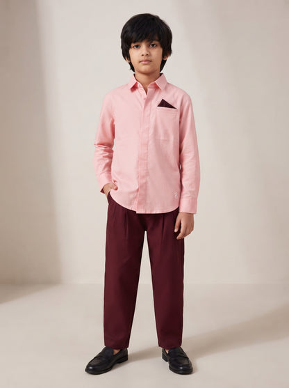 Boys Peach Cotton Lycra Full Sleeve Shirt