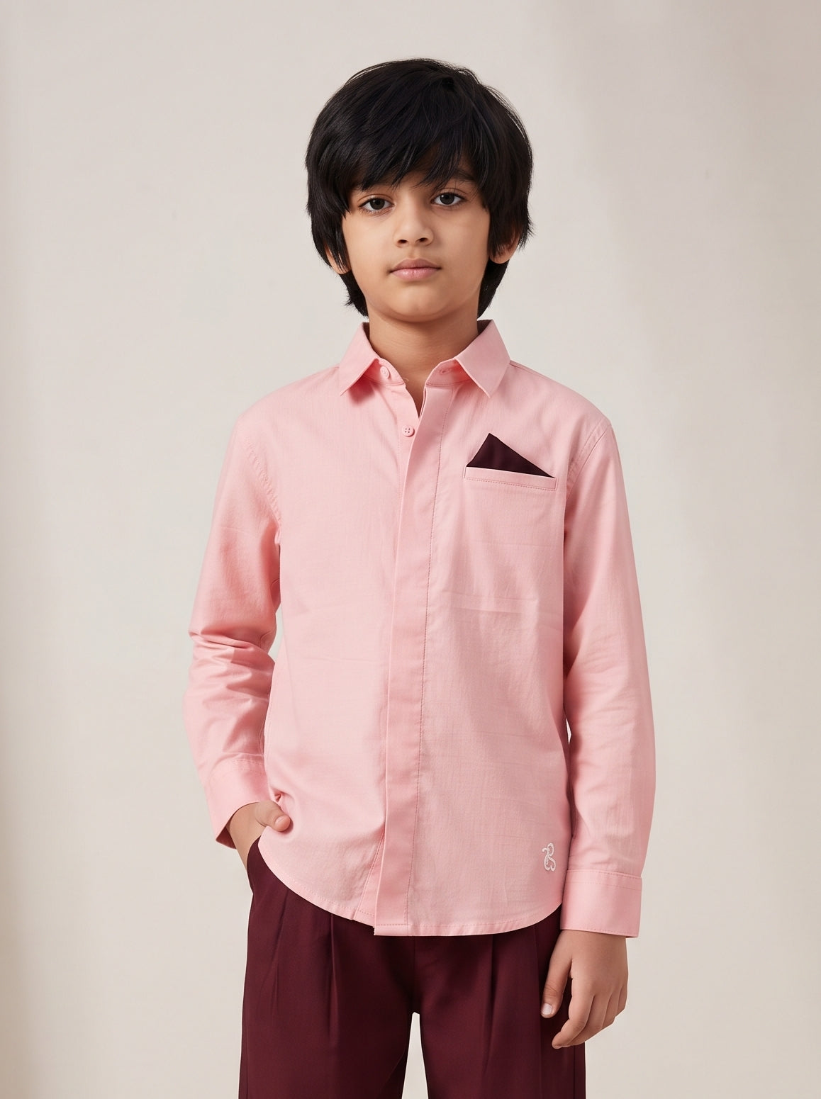 Boys Peach Cotton Lycra Full Sleeve Shirt