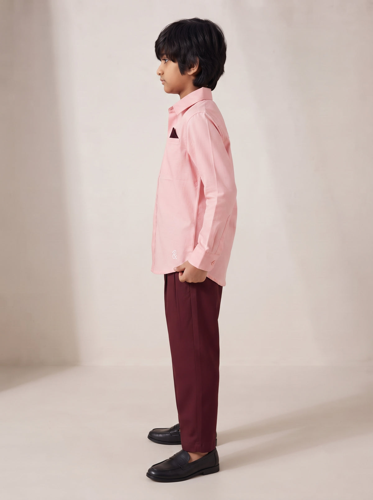 Boys Peach Cotton Lycra Full Sleeve Shirt