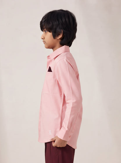 Boys Peach Cotton Lycra Full Sleeve Shirt