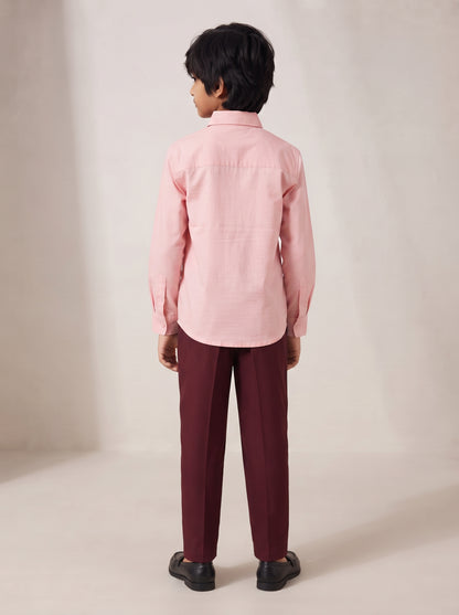 Boys Peach Cotton Lycra Full Sleeve Shirt