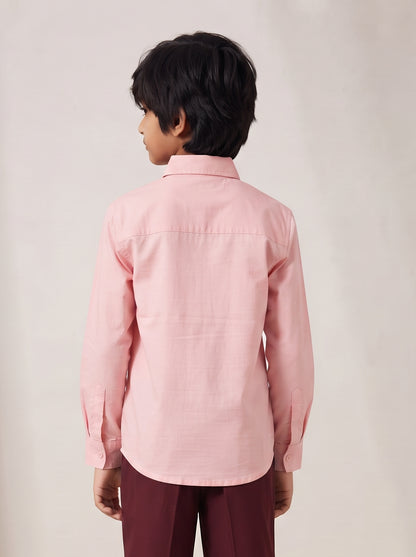 Boys Peach Cotton Lycra Full Sleeve Shirt