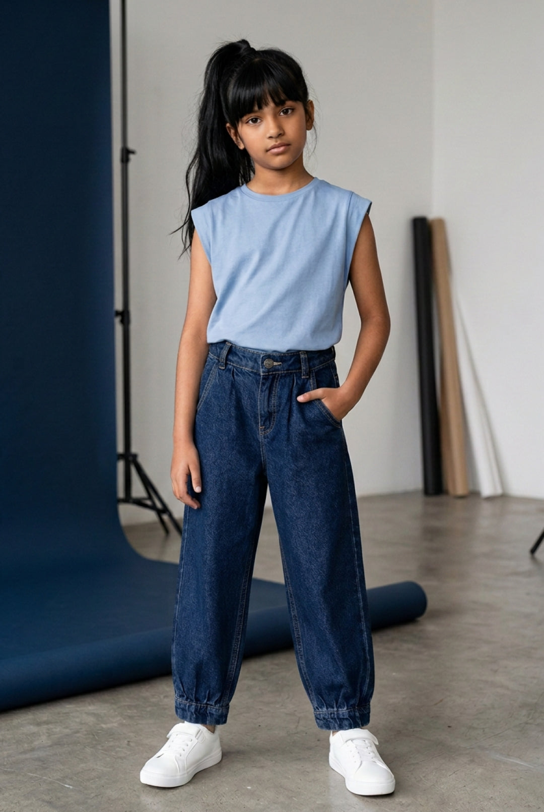 Girls Blue Balloon Fit Denim Jeans
