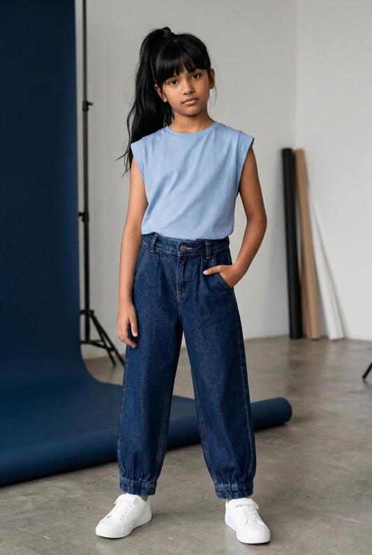 Girls Blue Balloon Fit Denim Jeans