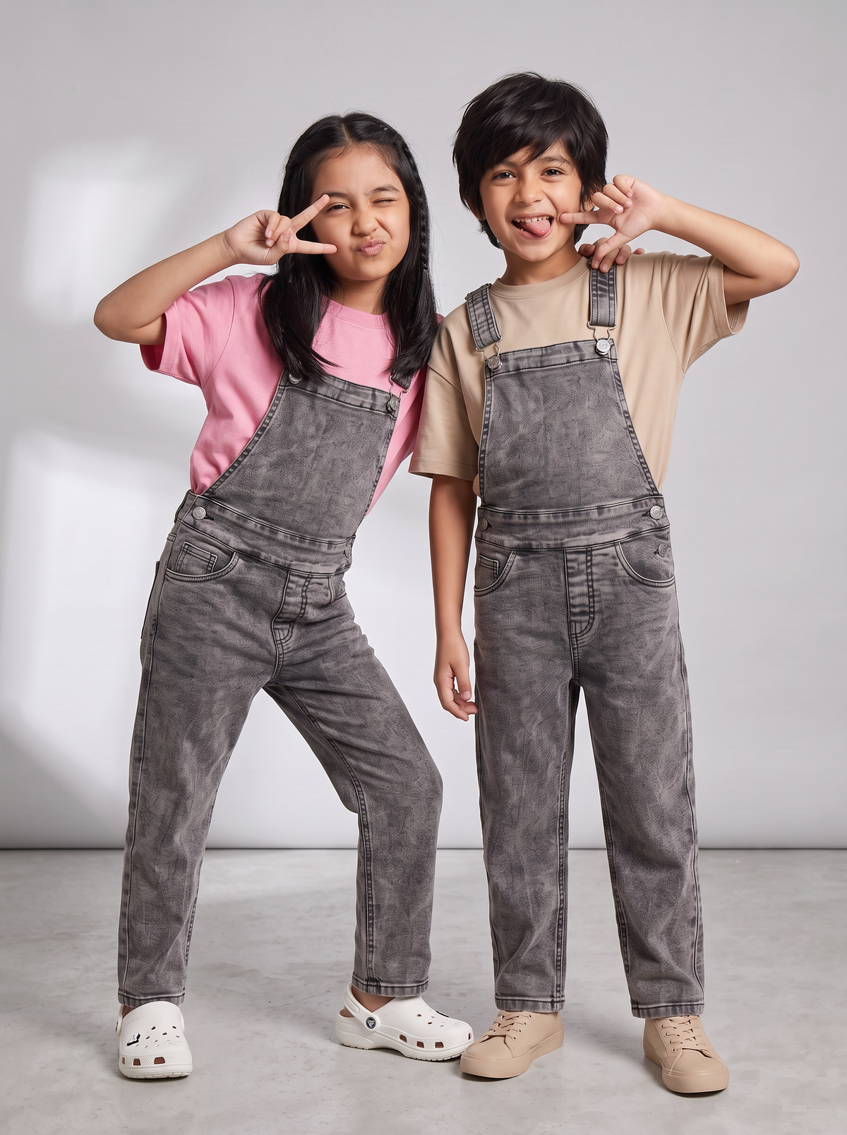 Boys & Girls Unisex Grey Denim Full Dungaree
