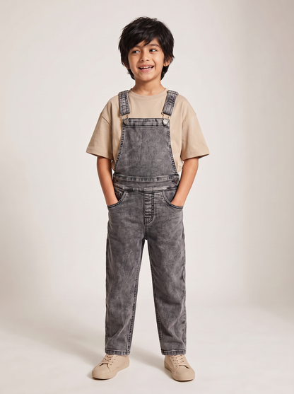 Boys & Girls Unisex Grey Denim Full Dungaree