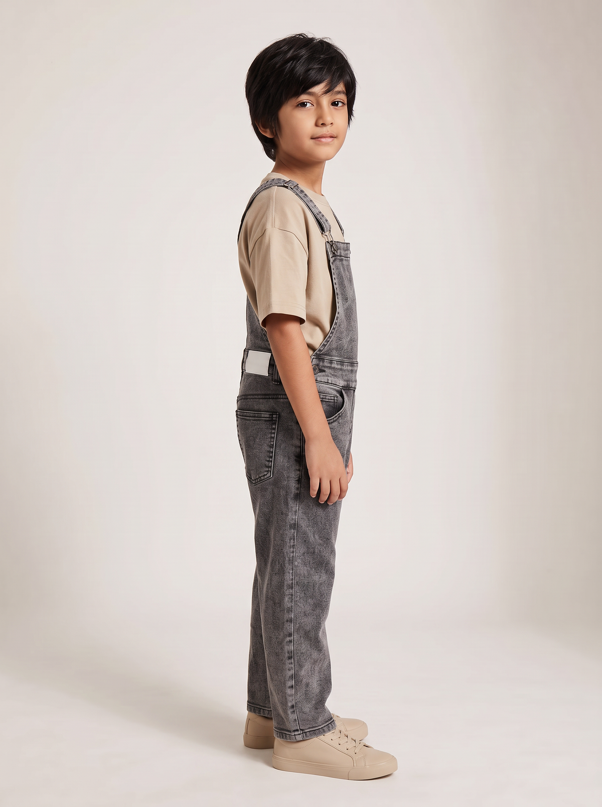 Boys & Girls Unisex Grey Denim Full Dungaree