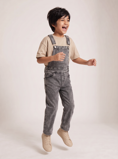 Boys & Girls Unisex Grey Denim Full Dungaree