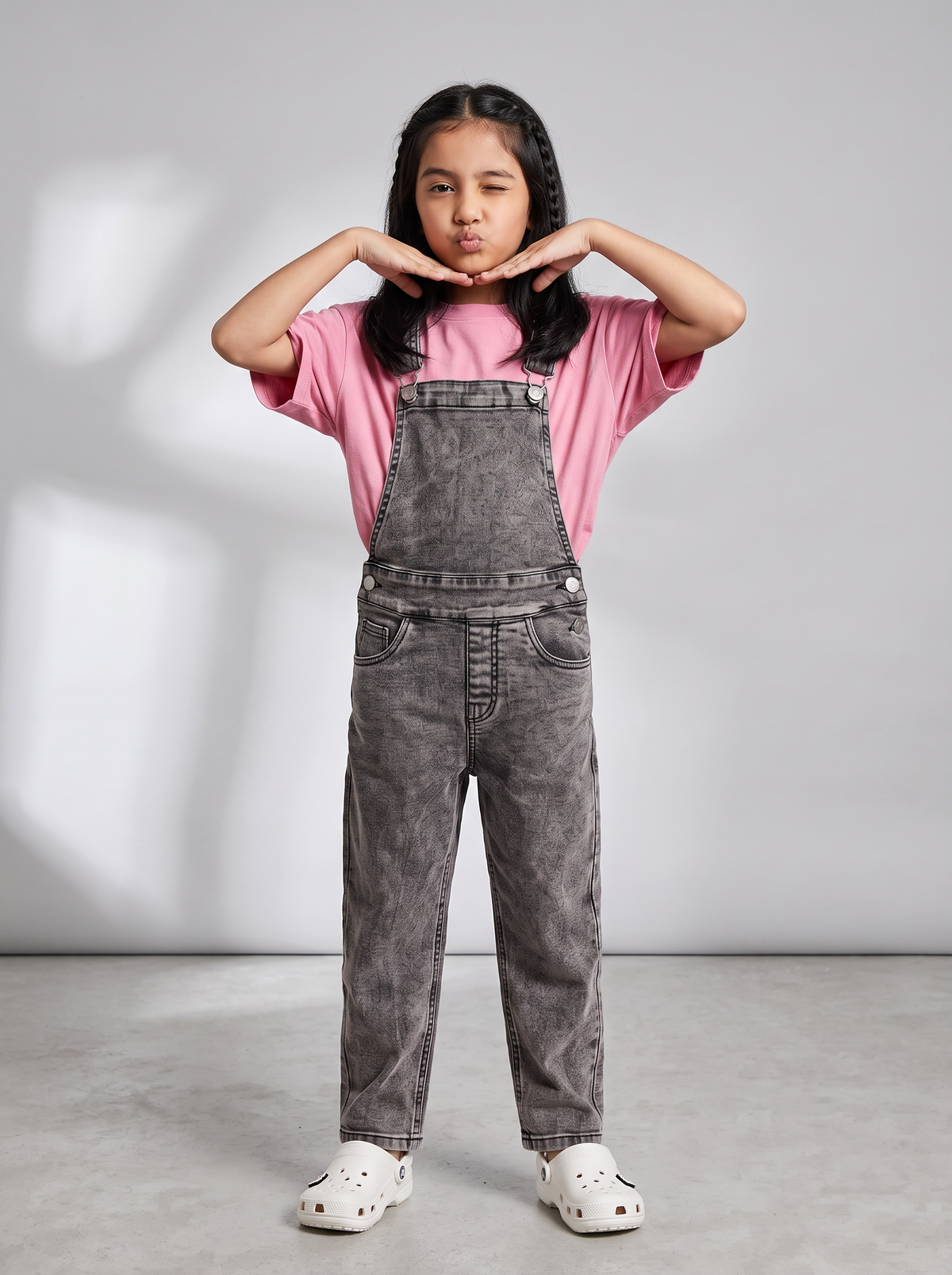 Boys & Girls Unisex Grey Denim Full Dungaree