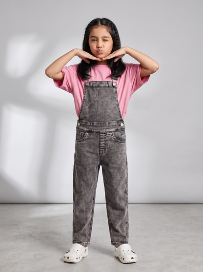 Boys & Girls Unisex Grey Denim Full Dungaree