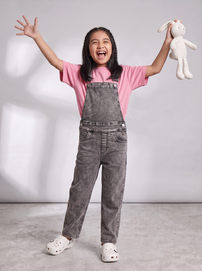 Boys & Girls Unisex Grey Denim Full Dungaree