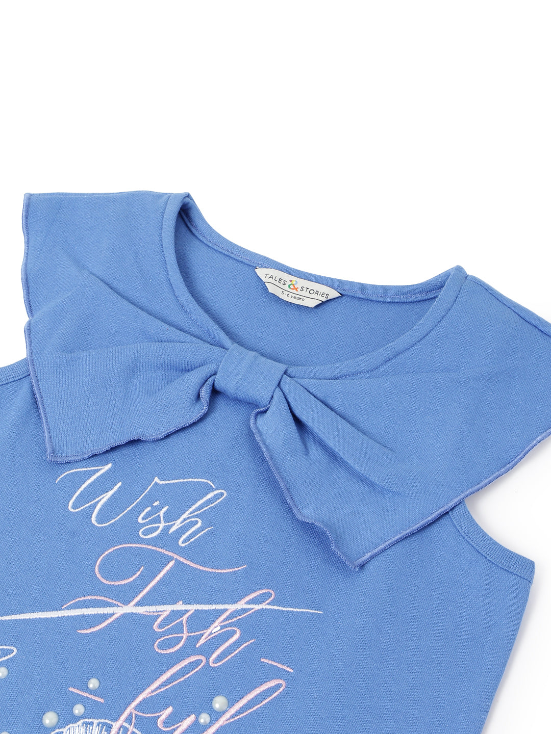 Girls Blue Embroidered Crop Top