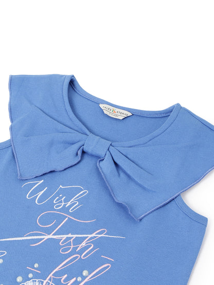 Girls Blue Embroidered Crop Top