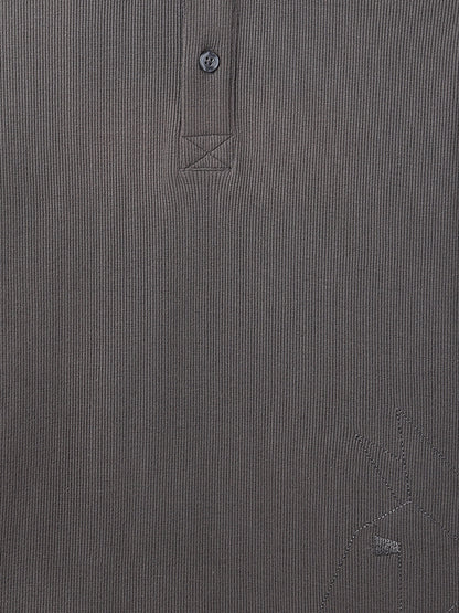 Boys Dark Grey Henley Neck Solid T-Shirt