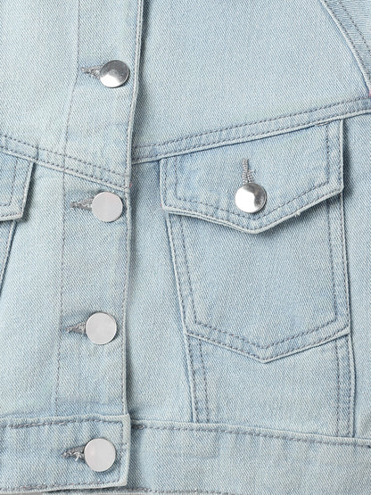 Girls Light Blue Denim Oversized Fit Jacket