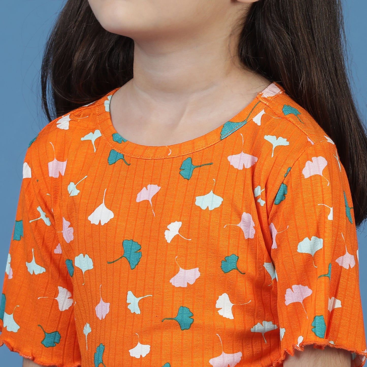 Girls Orange Floral A-Line Dress