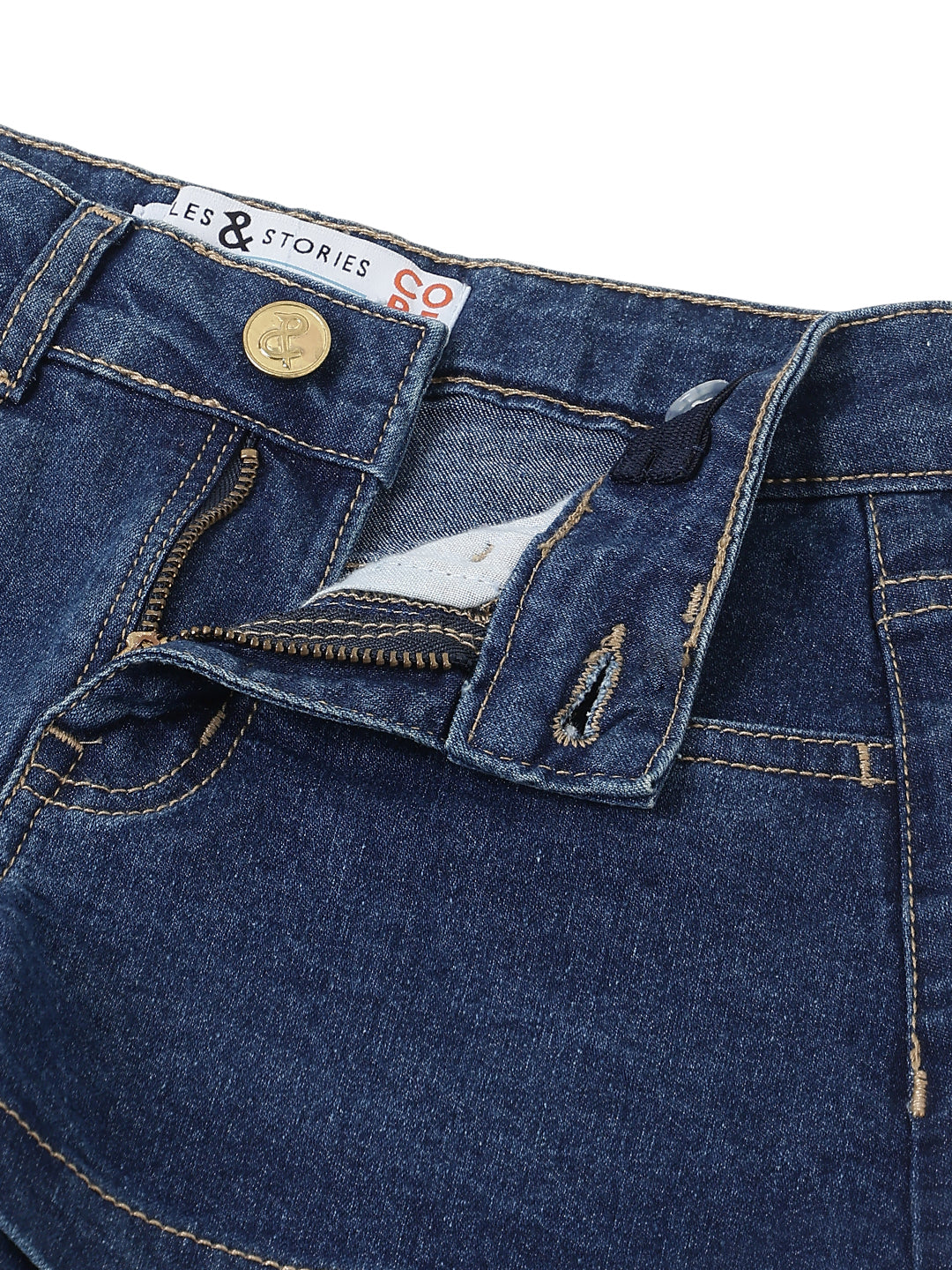 Girls Dark Blue Washed Lycra Regular Fit Above Knee Shorts
