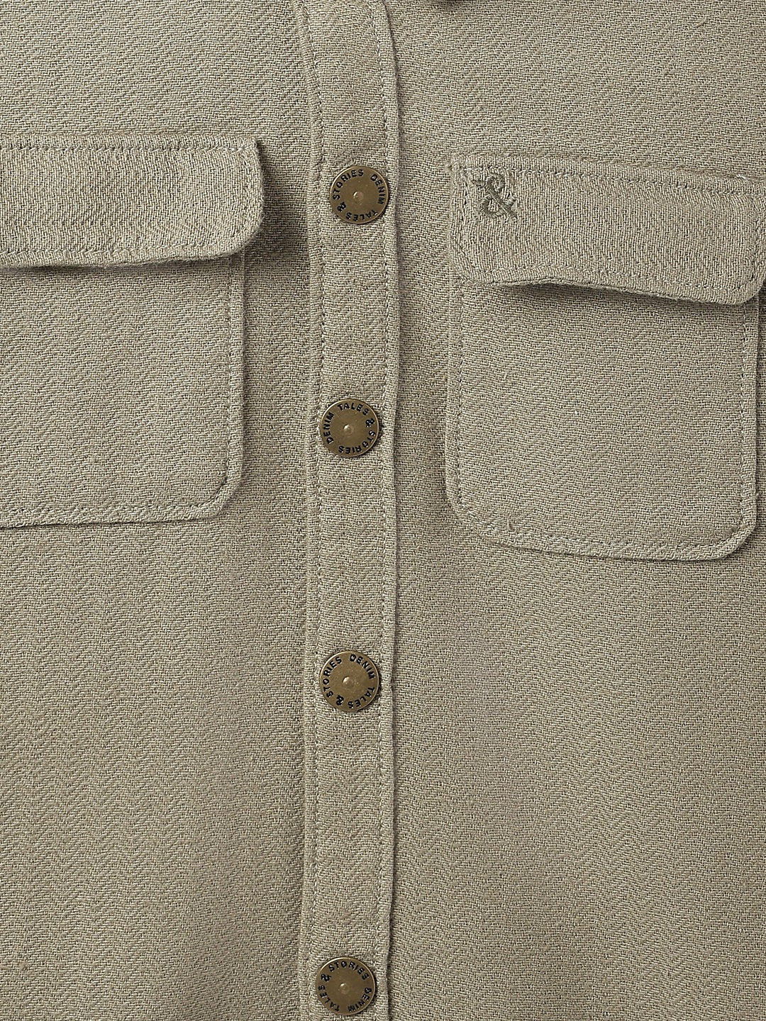 Boys Olive Cotton Solid Shacket