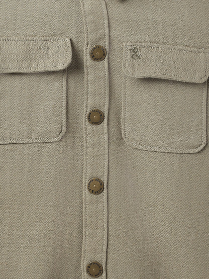 Boys Olive Cotton Solid Shacket