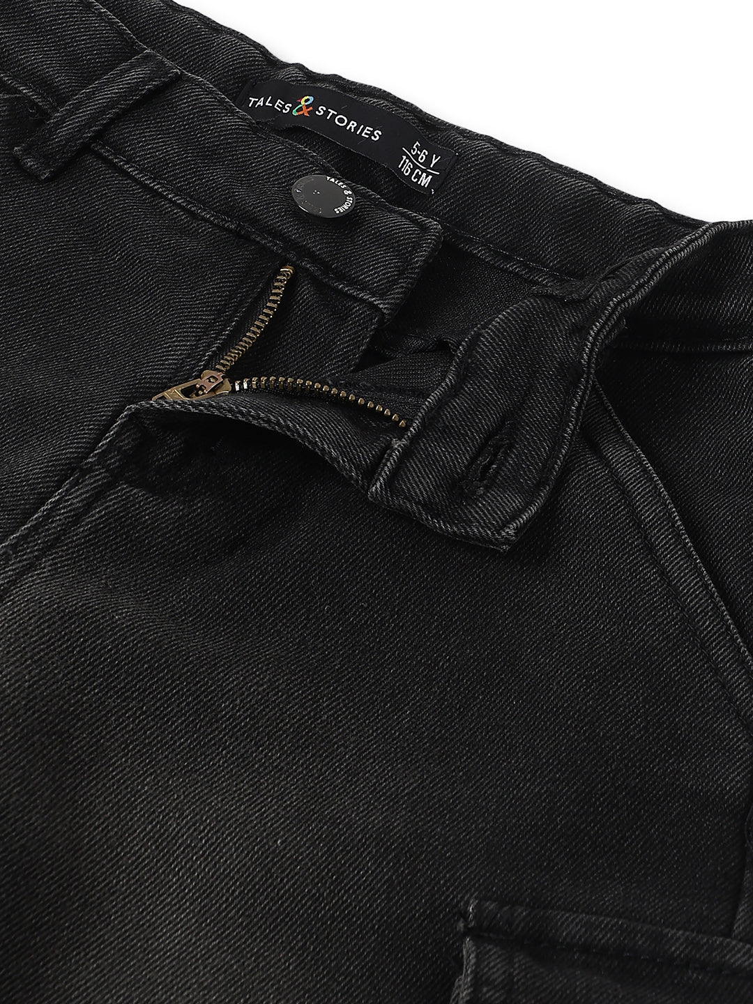 Boys Black Baggy Cargo Denim Jeans