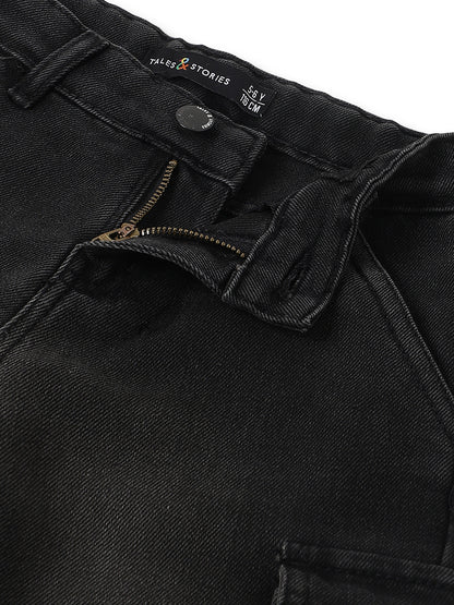 Boys Black Baggy Cargo Denim Jeans