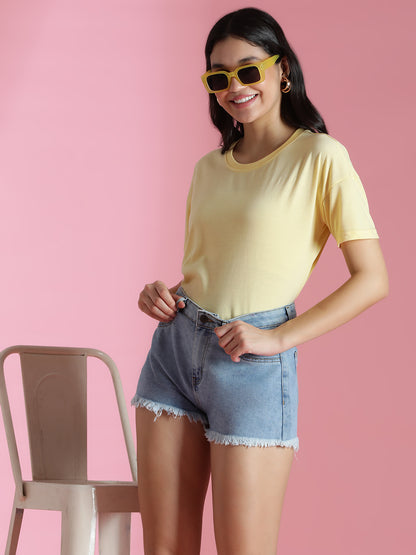 Women's Blue Denim Denim Cotton Washed Mini Shorts