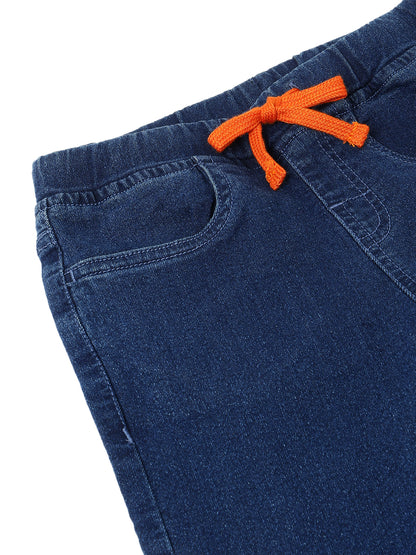 Boys Dark Blue Washed Lycra Joggers