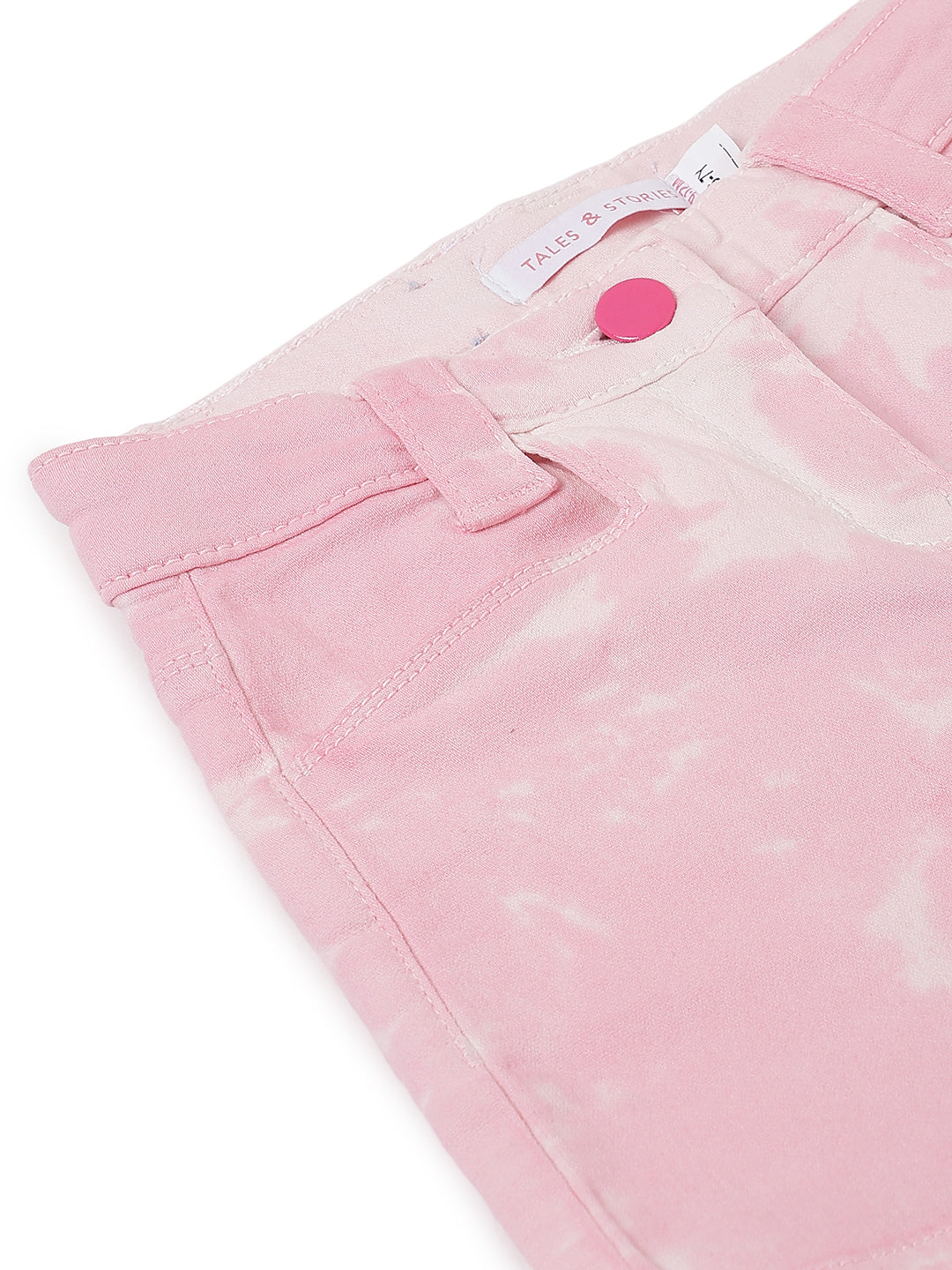 Girls Pink Tie & Dye Cotton Casual Shorts