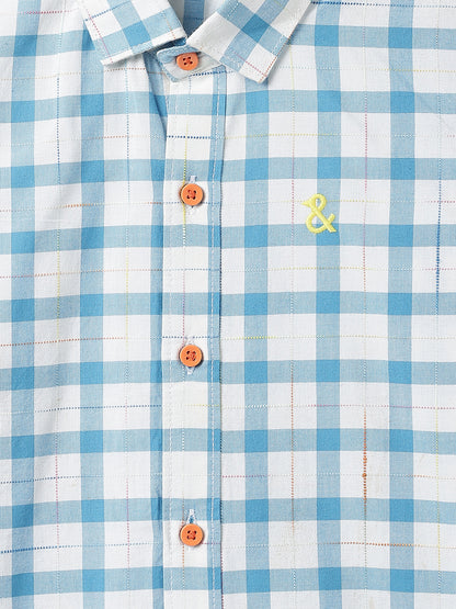 Boys Cotton Sky & White Checked Shirt