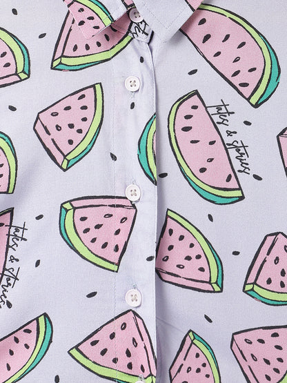 Girls Purple Printed Crop Shirt