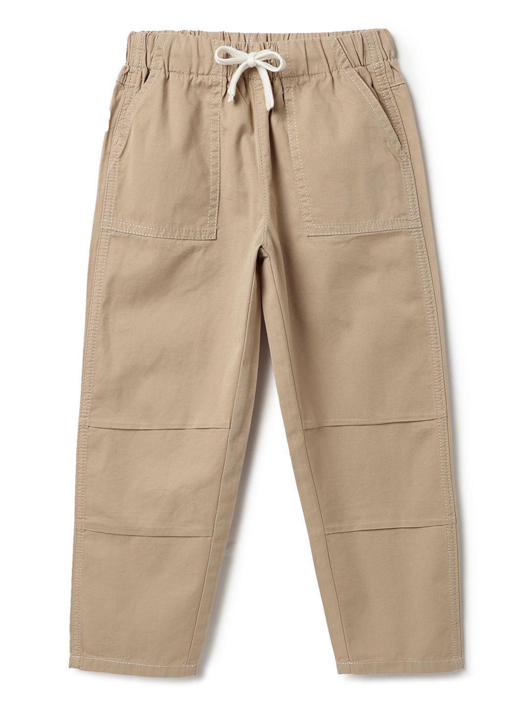 Boys Cotton Navy Blue Shirt With Beige Cotton Solid Relaxed Fit Trouser