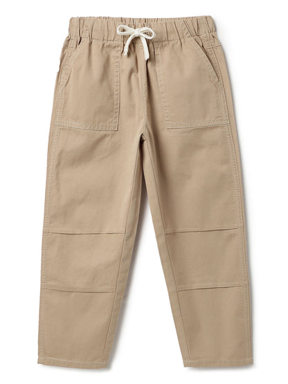 Boys Cotton Navy Blue Shirt With Beige Cotton Solid Relaxed Fit Trouser