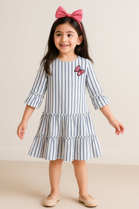 Girls White Striped Dress