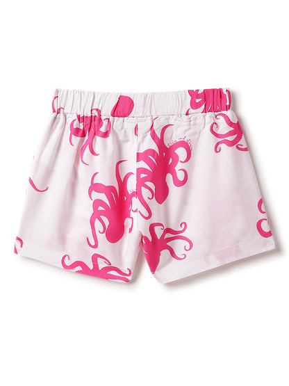 Girls Viscose Pink Printed Shirt & Shorts  Co-ord Set