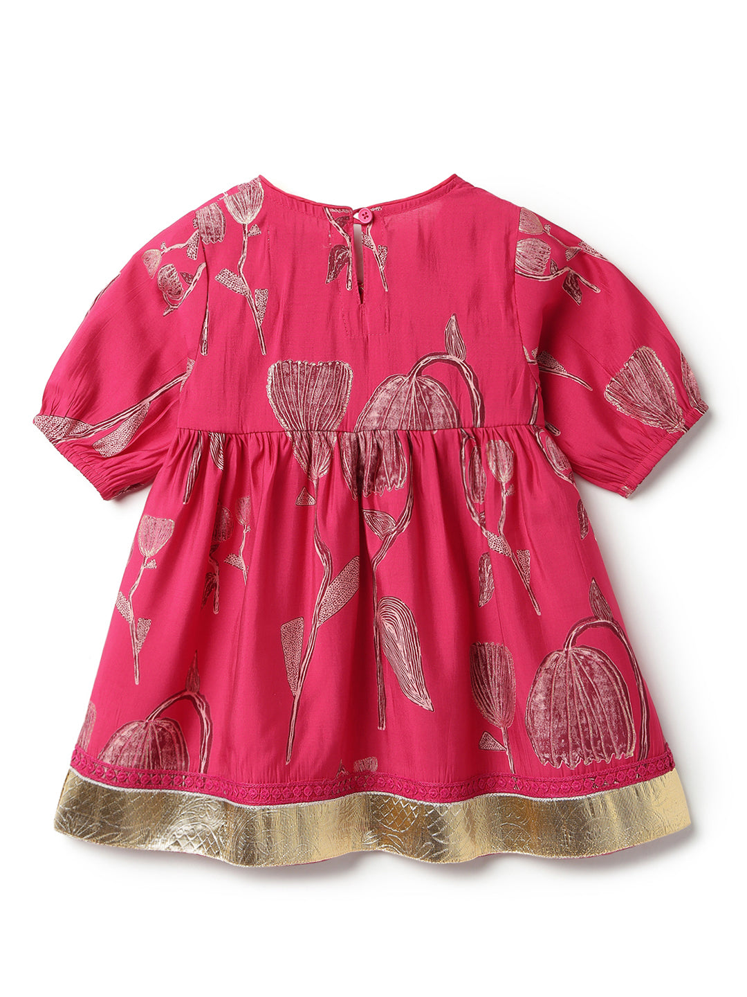 Girls Pink Printed Viscose Round Neck Kurta Set