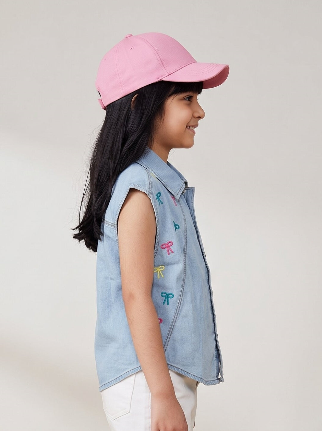 Girls Light Blue Cotton Blend Embroidered Shirt