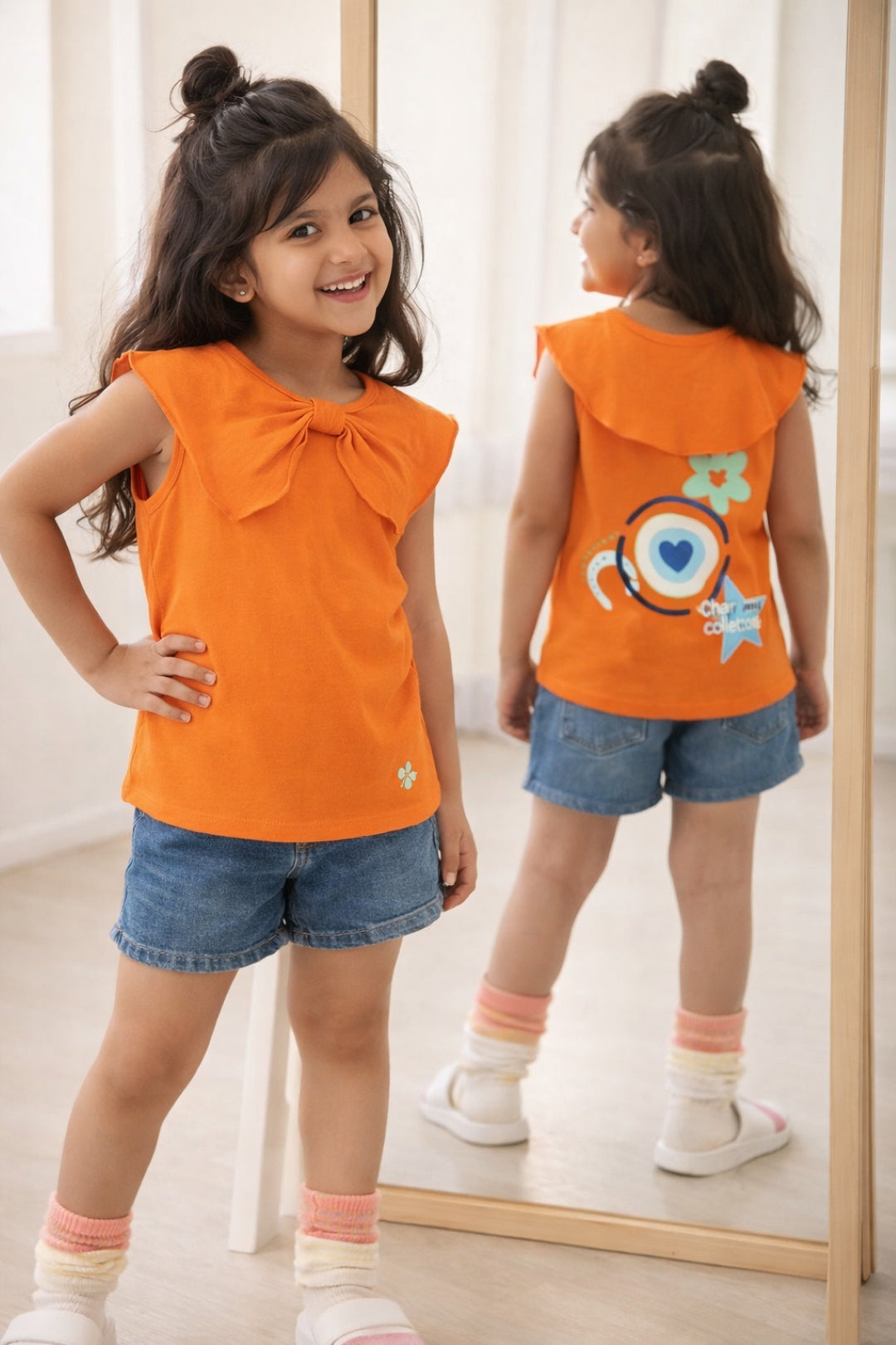 Girls Orange Sleeveless Crop Top