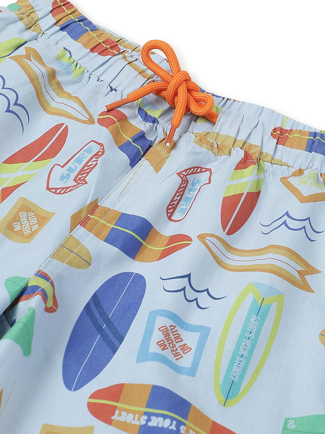 Boys Sky Blue Printed Knee Length Shorts