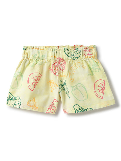 Girls Cotton Printed Top & Short Casual Yellow Co-ord Set
