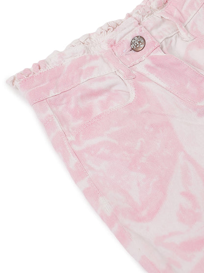 Girls Pink Tie & Dye Cotton Jeans