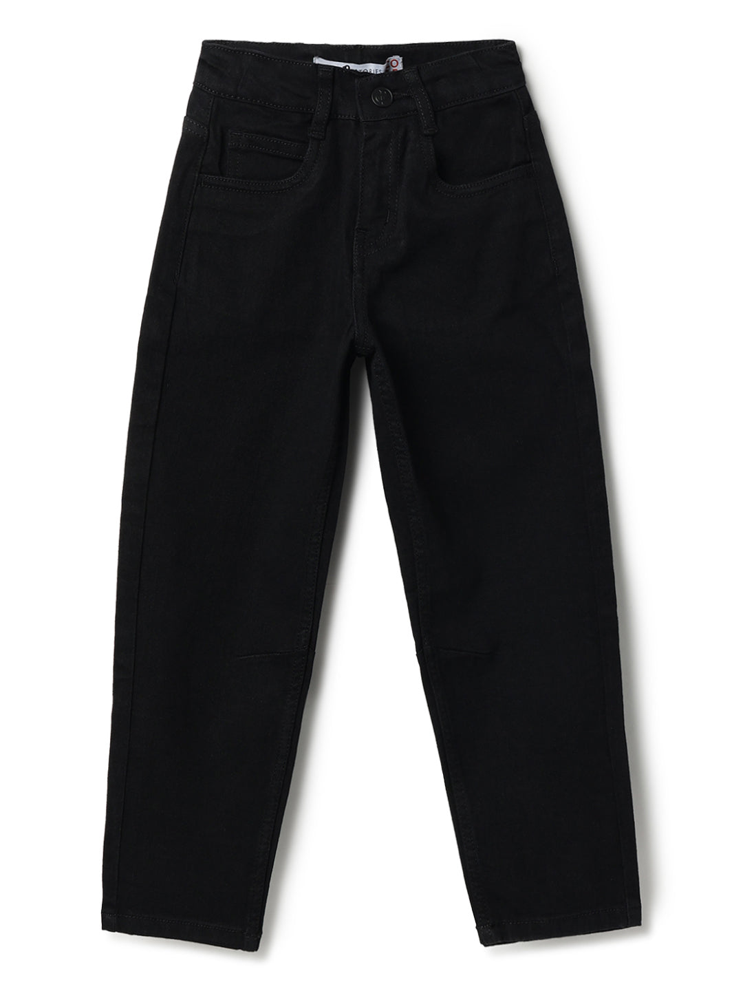 Boys Cotton Solid Blue Shirt With Black Denim Washed Barrel Fit Jeans