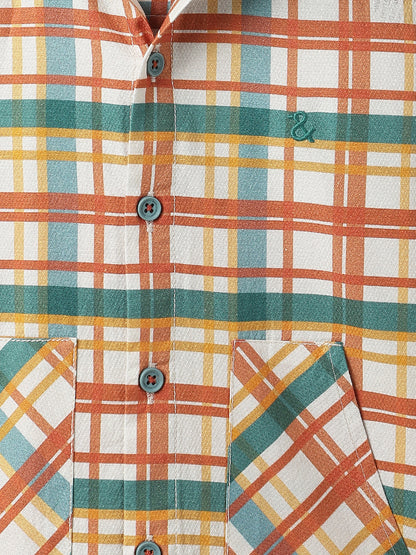 Boys Cotton Multicolor Checked Hooded Shirt