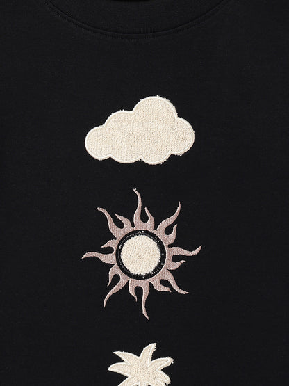 Boys Black Embroidered Oversized Fit T-Shirt