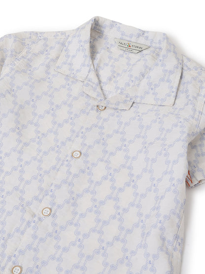 Boys White Printed Casual Shirt